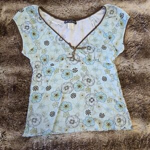 Y2K Cottagecore Floral Cap Sleeve Top Tie-Neck Top | Boho Fairycore Vintage 90s